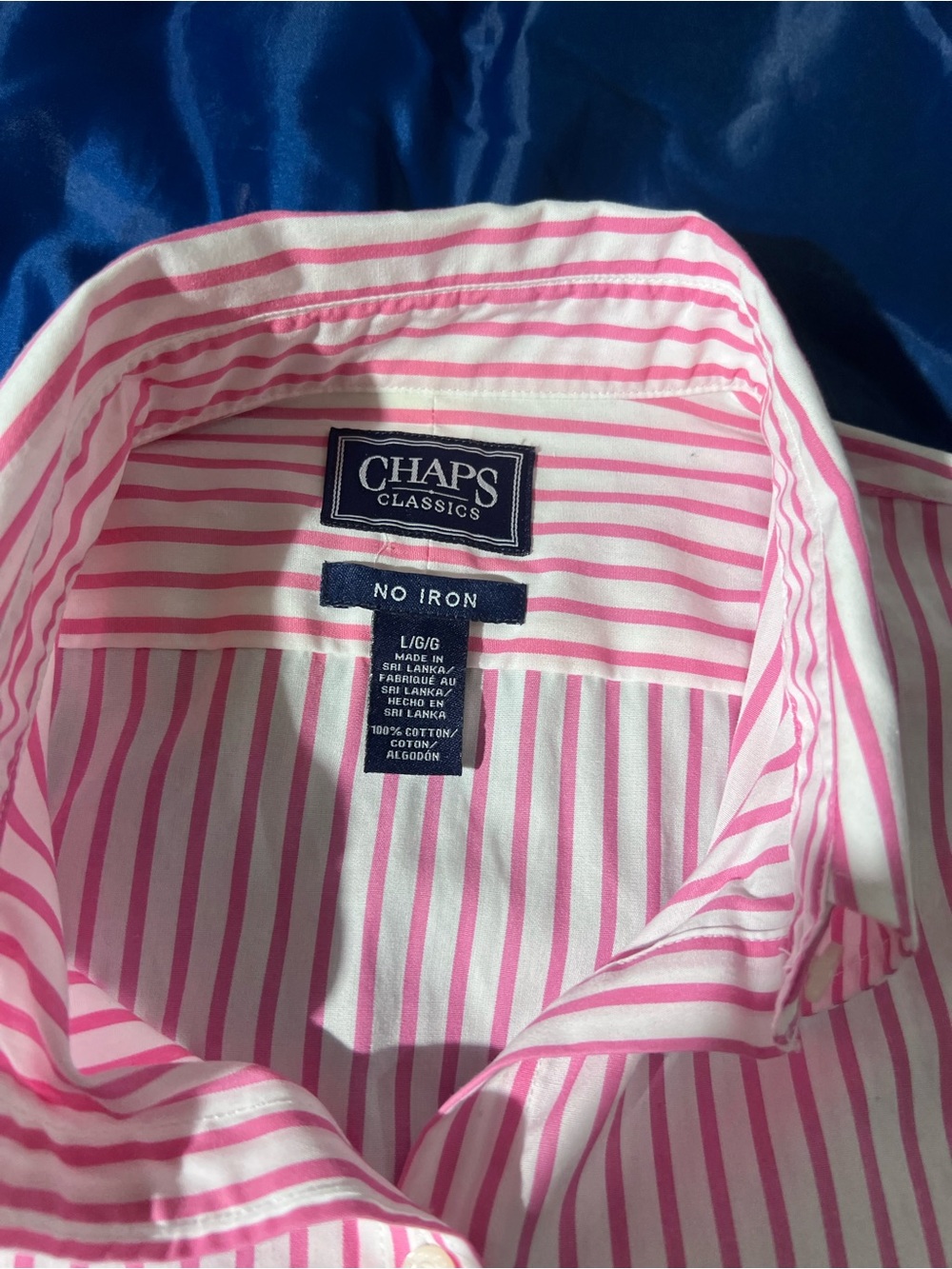 CHAPS by Ralph Lauren Women’s Large Pink Stripe No-Iron Dress Shirt